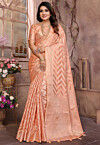 Woven Organza Saree in Peach