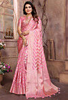 Woven Organza Saree in Pink
