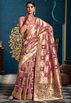 Woven Organza Saree in Pink