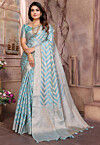 Woven Organza Saree in Sky Blue