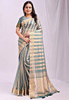 Woven Organza Saree in Teal Blue