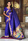 Woven Paithani Silk Saree in Royal Blue