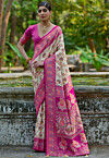 Woven Pashmina Silk Saree in Cream