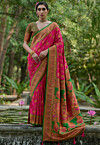 Woven Pashmina Silk Saree in Fuchsia