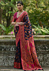 Woven Pashmina Silk Saree in Navy Blue