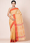 Woven Pure Cotton Dhakai Saree in Beige