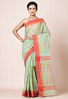 Woven Pure Cotton Dhakai Saree in Pastel Green