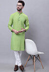Green - A-Line Cotton Jacquard Kurta 03