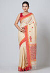 Woven Pure Cotton Saree in Light Beige