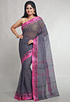 Woven Pure Cotton Tant Saree in Grey