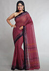 Woven Pure Cotton Tant Saree in Maroon