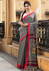 Woven Pure Linen Saree in Grey