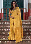 Woven Pure Linen Saree in Light Mustard