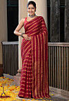 Woven Pure Linen Saree in Maroon