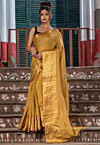 Woven Pure Linen Saree in Mustard
