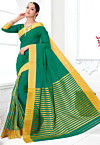Woven Pure South Cotton Saree in Dark Teal Green
