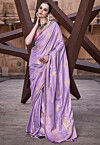Woven Satin Saree in Purple
