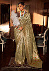 Woven Tissue Saree in Dusty Green