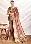 Woven Tissue Silk Saree in Brown