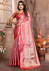 Woven Tissue Silk Saree in Pink