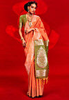 Woven Tussar Silk Saree in Orange
