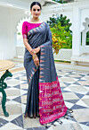 Woven Tussar Silk Saree in Grey