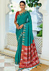 Woven Tussar Silk Saree in Teal Green