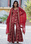 Woven Viscose Georgette Jacquard Pakistani Suit in Maroon