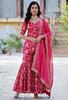 Woven Viscose Georgette Jacquard Pakistani Suit in Pink