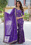 Woven Viscose Georgette Jacquard Pakistani Suit in Purple