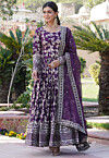 Woven Viscose Silk Abaya Style Suit in Dark Purple
