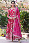 Woven Viscose Silk Abaya Style Suit in Fuchsia