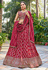 Woven Viscose Silk Jacquard Lehenga in Maroon