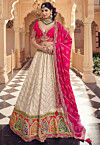Woven Viscose Silk Lehenga in Off White