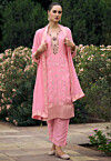 Woven Viscose Silk Jacquard Pakistani Suit in Pink