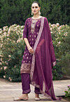 Woven Viscose Silk Jacquard Pakistani Suit in Wine