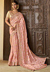 Woven Viscose Tissue Jacquard Scalloped Saree in Baby Pink