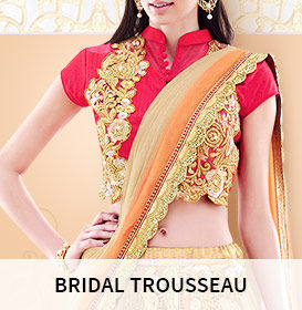 Bridal Trousseau: Silks, Chanderi, Sheer, Printed Sarees and more. Shop! Bridal Trousseau: Silks, Chanderi, Sheer, Printed Sarees and more. Shop!