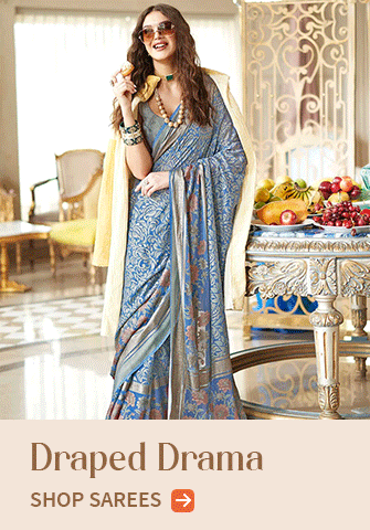 Elegant drapes, perfect for partywear styling. Shop!