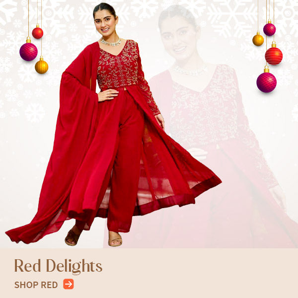 Xmas Preview: Red Party wear Sarees, Salwar Suits, Menswear & much more. Shop now!