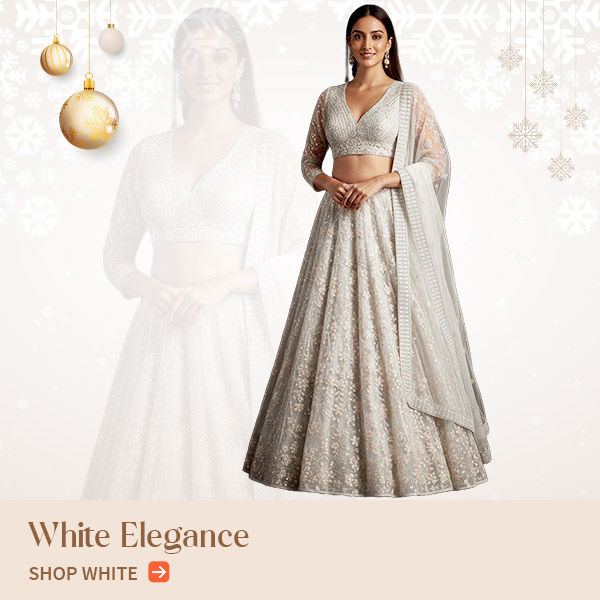 Xmas Preview: White Party Wear Salwar Suits, Sarees, Dresses & more. Shop here!