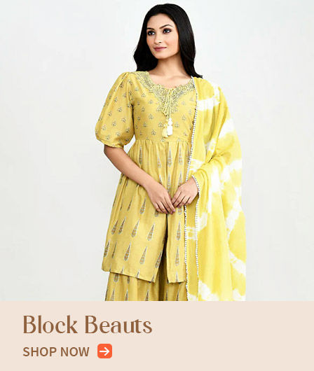 Choose from a fabulous collection of Block Printed Suits, Sarees & more.Shop!