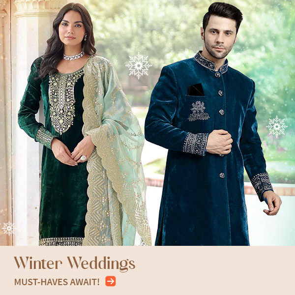 Winter Wedding Must-Have: Banarasi Sarees, Velvet, Layered Styles & More. Shop now!
