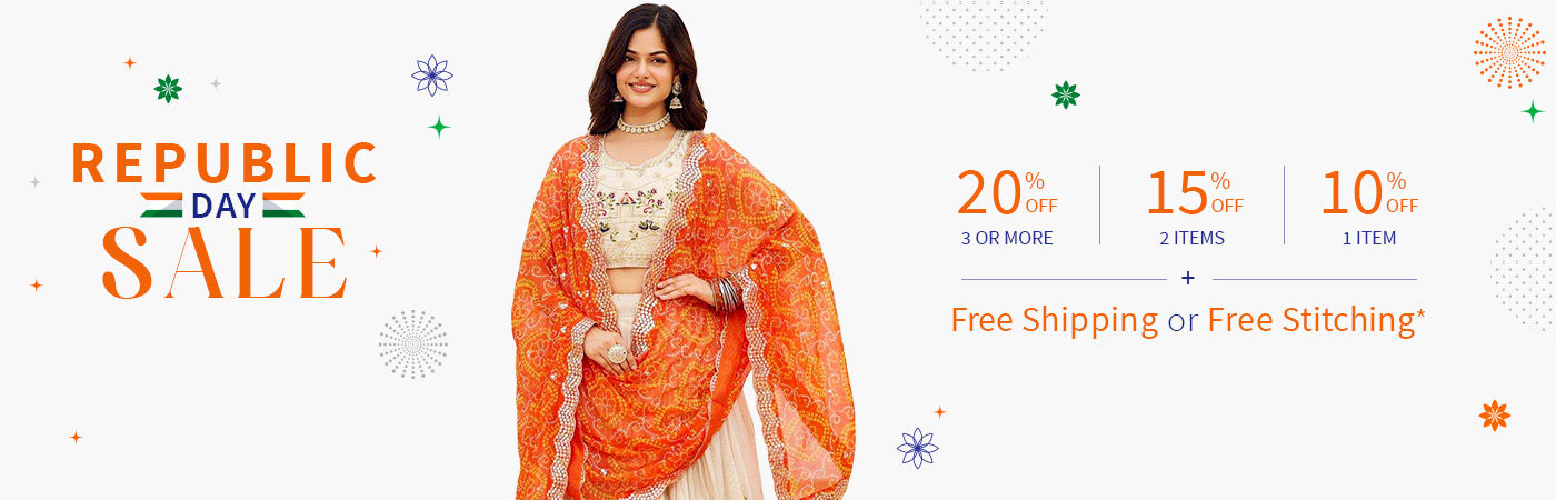 Republic Day Sale: Up to 20% Off + Free Stitching or Free Shipping*. Shop!