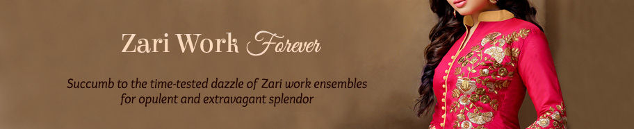 Zari work ensembles for weddings and galas. Shop!