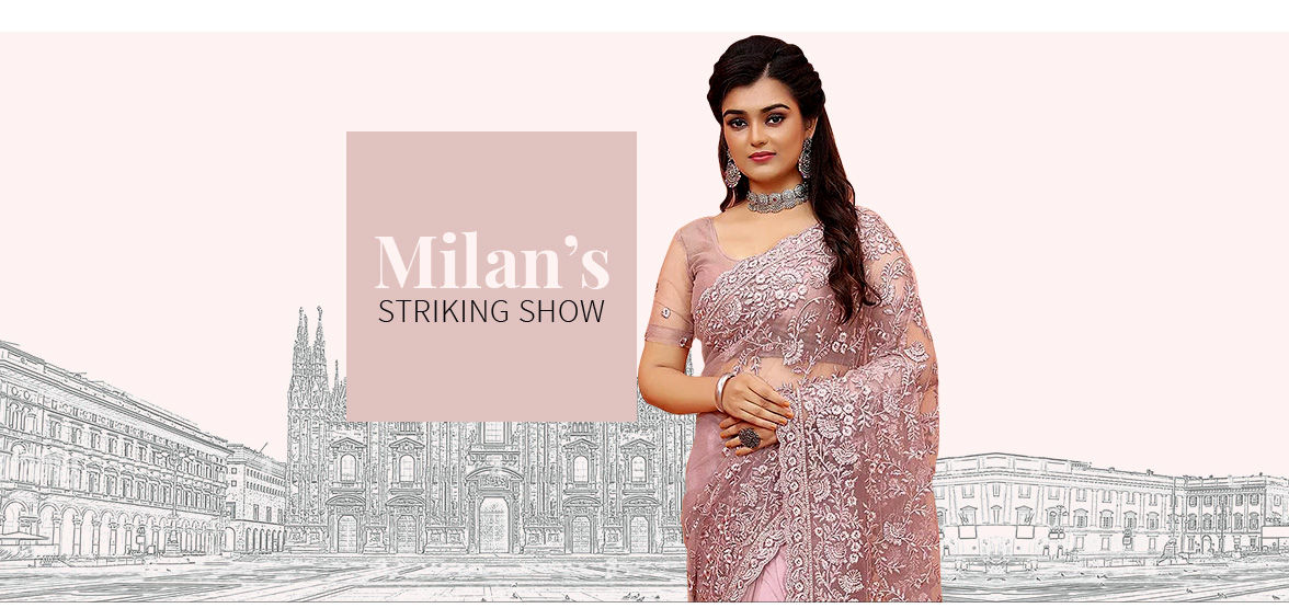 Indian fashion inspired by Milan’s favorite trends like Sheer Fabrics, Sequin Work, Red Color, & more. Shop! Indian fashion inspired by Milan’s favorite trends like Sheer Fabrics, Sequin Work, Red Color, & more. Shop!
