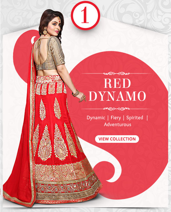 Exciting range of Sarees, Salwar Kameez, Lehengas, Indo Westerns & Add-ons in shades of Red. Shop!