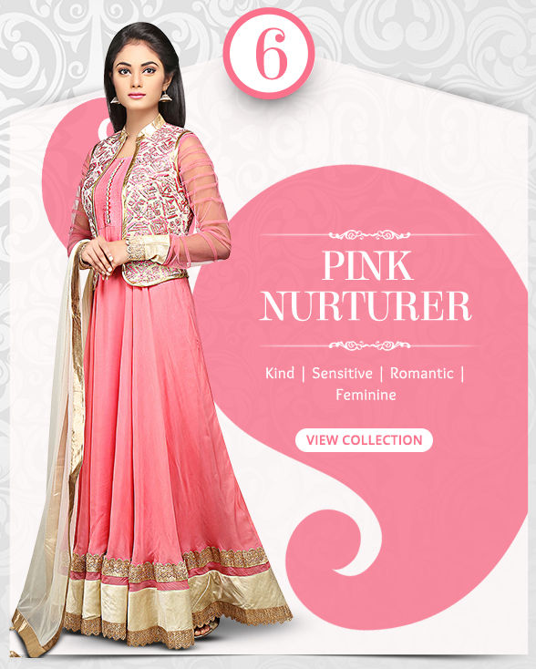 Dynamic range of Sarees, Salwar Kameez, Lehengas, Indo Westerns & Add-ons in shades of Pink. Shop!
