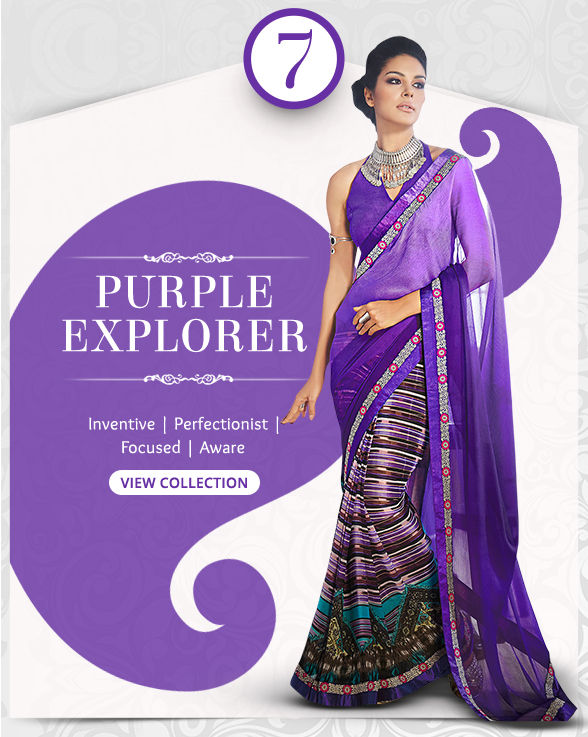 Enchanting range of Sarees, Salwar Kameez, Lehengas, Indo Westerns & Add-ons in shades of Purple. Shop!