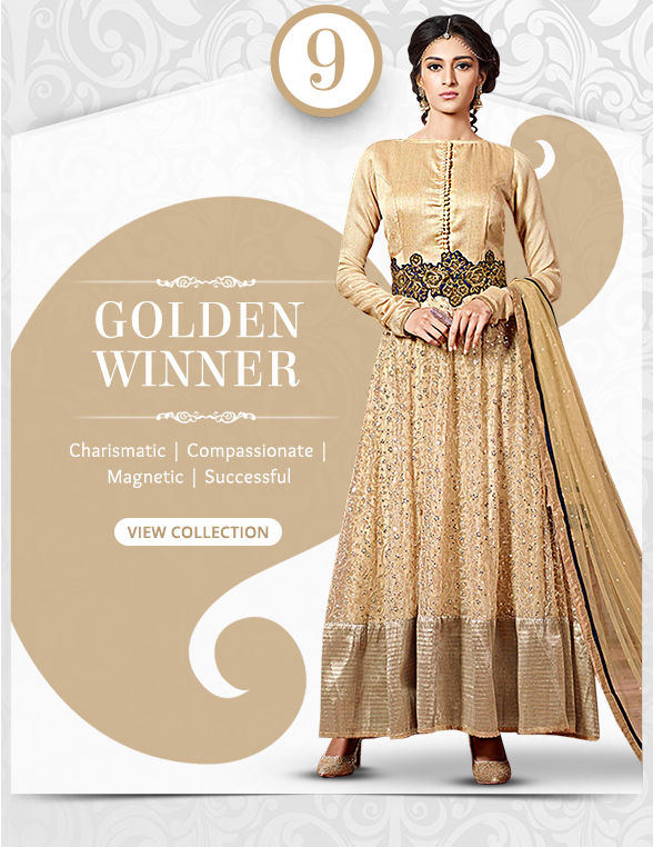  Lustrous range of Sarees, Salwar Kameez, Lehengas, Indo Westerns & Add-ons in shades of Gold. Shop!